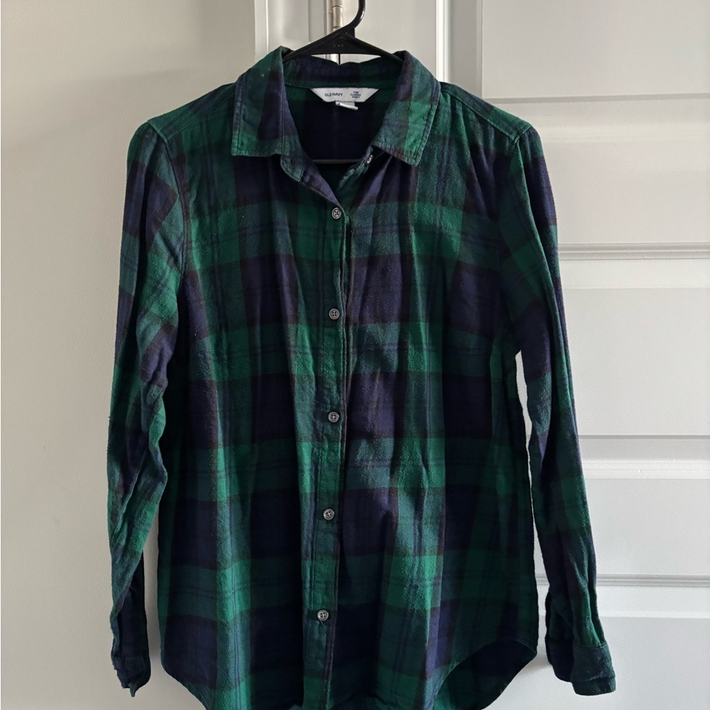 OLD NAVY - Green and Blue Plaid Women’s Size Medium Flannel Shirt